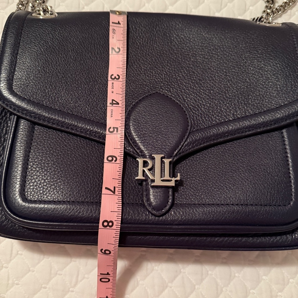 Lauren Ralph Lauren Pebbled Medium Bradley Bag in Navy Blue - Picture 11 of 12